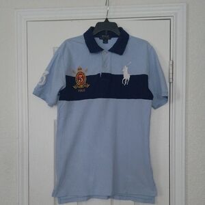 Polo by Ralph Lauren Sky Blue Polo with Navy Stripe Shirt Boys Size L(14-16)